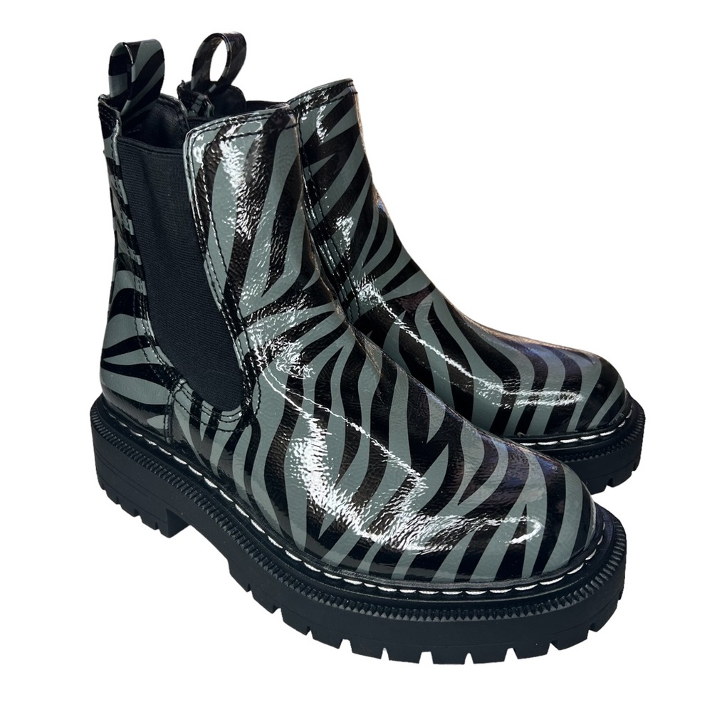 Sam Edelman Black/Grey Zebra Effie Lug Sole Chelsea Boot 9.5 - Picture 2 of 6